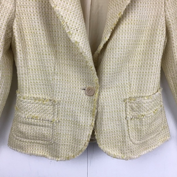 Ann Taylor yellow raw edge basket weave tweed Single Button Blazer Jacket. Sz 4 - Picture 4 of 11